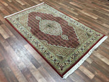 Indian Rug Hand Knotted Oriental Rug Fine Mahi Tabriz With Silk Flowers Oriental Rug 4' x 6'2