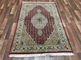 Indian Rug Hand Knotted Oriental Rug Fine Mahi Tabriz With Silk Flowers Oriental Rug 4' x 6'2