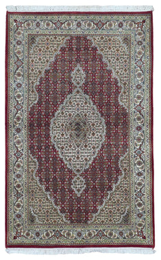 Indian Rug Hand Knotted Oriental Rug Fine Mahi Tabriz With Silk Flowers Oriental Rug 4' x 6'2