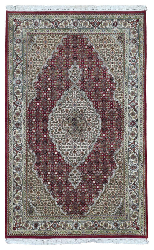 Indian Rug Hand Knotted Oriental Rug Fine Mahi Tabriz With Silk Flowers Oriental Rug 4' x 6'2