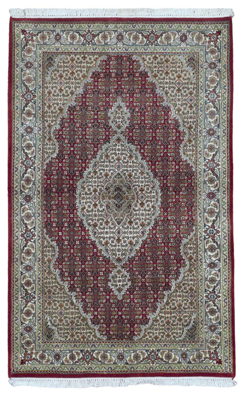 Indian Rug Hand Knotted Oriental Rug Fine Mahi Tabriz With Silk Flowers Oriental Rug 4' x 6'2