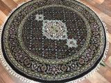 Indian Rug Hand Knotted Oriental Rug Fine Mahi Tabriz With Silk Oriental Rug 3'X3'