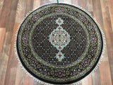 Indian Rug Hand Knotted Oriental Rug Fine Mahi Tabriz With Silk Oriental Rug 3'X3'