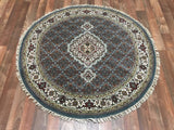 Indian Rug Hand Knotted Oriental Rug Fine Mahi Tabriz with Silk Oriental Rug 4' x 4'