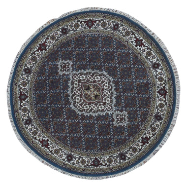 Indian Rug Hand Knotted Oriental Rug Fine Mahi Tabriz with Silk Oriental Rug 4' x 4'