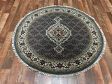 Indian Rug Hand Knotted Oriental Rug Fine Mahi Tabriz with Silk Oriental Rug 4' x 4'