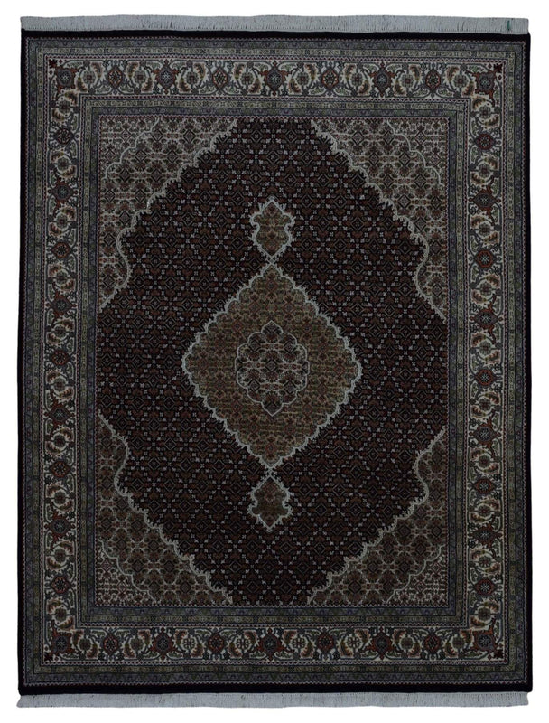 Indian Rug Hand Knotted Oriental Rug Fine Mahi Tabriz With Silk Oriental Rug 6'7 x 8'4