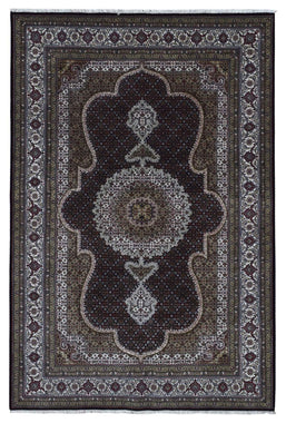 Indian Rug Hand Knotted Oriental Rug Fine Mahi Tabriz With Silk Oriental Rug 6'X9'1