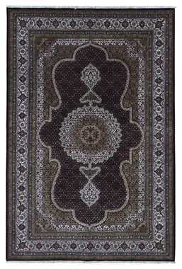 Indian Rug Hand Knotted Oriental Rug Fine Mahi Tabriz With Silk Oriental Rug 6'X9'1