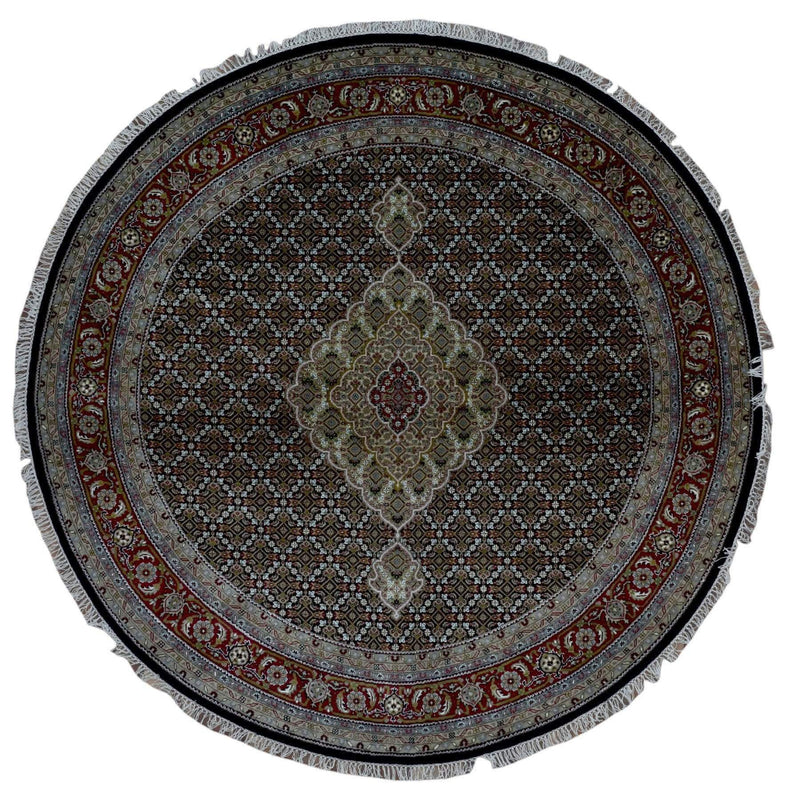 Indian Rug Hand Knotted Oriental Rug Fine Mahi Tabriz With Silk Oriental Rug 8'1X8'1