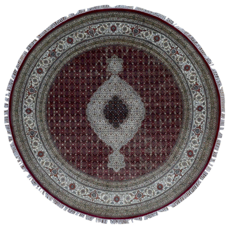 Indian Rug Hand Knotted Oriental Rug Fine Mahi Tabriz with Silk Oriental Rug 8'2x8'2