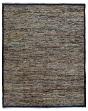 Indian Rug Hand Knotted Oriental Rug Fine Modern 8'x10' Linear Oriental Multi-Colored Area Rug
