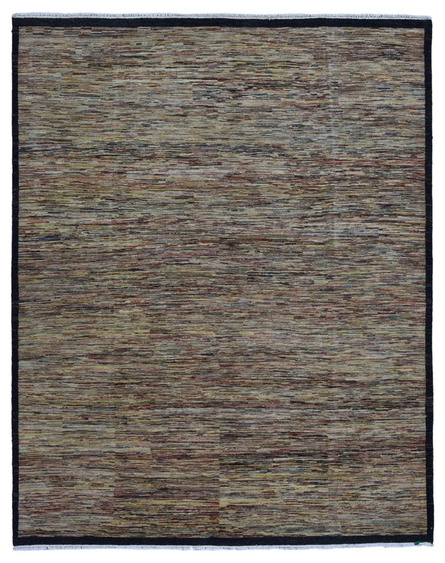 Indian Rug Hand Knotted Oriental Rug Fine Modern 8'x10' Linear Oriental Multi-Colored Area Rug
