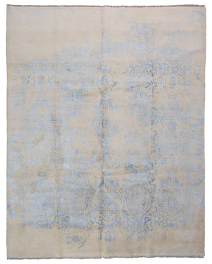 Indian Rug Hand Knotted Oriental Rug Fine Modern Kashan with Blue Silk Area Rug 8'x9'10