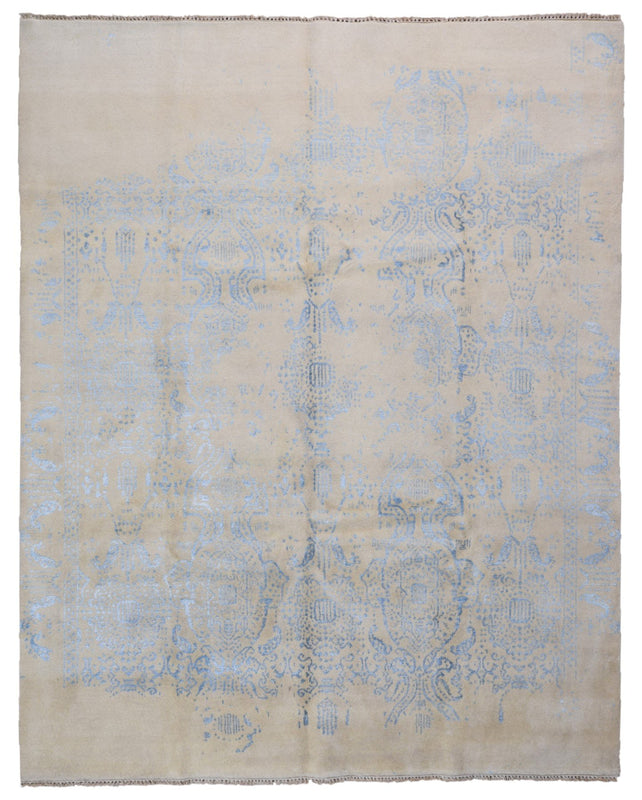 Indian Rug Hand Knotted Oriental Rug Fine Modern Kashan with Blue Silk Area Rug 8'x9'10