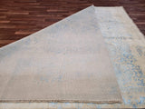 Indian Rug Hand Knotted Oriental Rug Fine Modern Kashan with Blue Silk Area Rug 8'x9'10