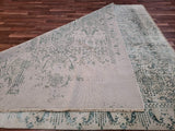 Indian Rug Hand Knotted Oriental Rug Fine Modern Kashan with Silver Aqua Silk Rug 8'2x9'8