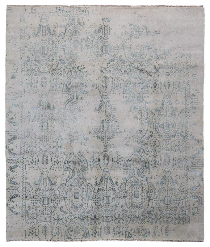 Indian Rug Hand Knotted Oriental Rug Fine Modern Kashan with Silver Aqua Silk Rug 8'2x9'8