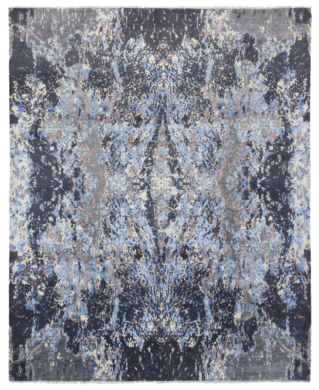 Indian Rug Hand Knotted Oriental Rug Fine Modern with Silk Oriental Area Rug 8'X9'9