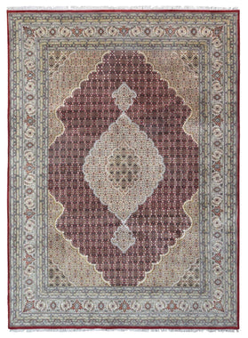 Indian Rug Hand Knotted Oriental Rug Fine Oriental Tabriz with Silk Area Rug 8'4x11'7