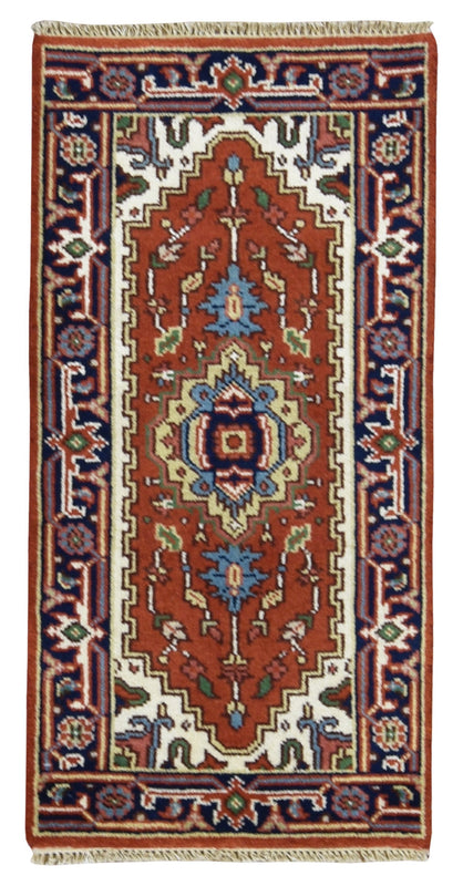 Indian Rug Hand Knotted Oriental Rug Fine Serapi Oriental Rug 2'1x4'1