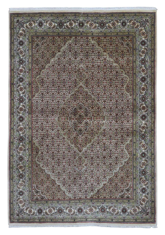 Indian Rug Hand Knotted Oriental Rug Fine Silk Mahi Tabriz Oriental Area Rug 5'7 x 8'