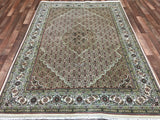 Indian Rug Hand Knotted Oriental Rug Fine Silk Mahi Tabriz Oriental Area Rug 5'7 x 8'