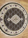 Indian Rug Hand Knotted Oriental Rug Fine Tabriz w/ Silk Round Oriental Rug 3'5X3'5