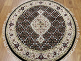 Indian Rug Hand Knotted Oriental Rug Fine Tabriz w/ Silk Round Oriental Rug 3'5X3'5