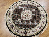 Indian Rug Hand Knotted Oriental Rug Fine Tabriz w/ Silk Round Oriental Rug 3'5X3'5