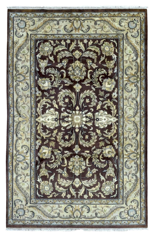 Indian Rug Hand Knotted Oriental Rug Fine Tabriz with Silk Oriental Rug 6'x9'