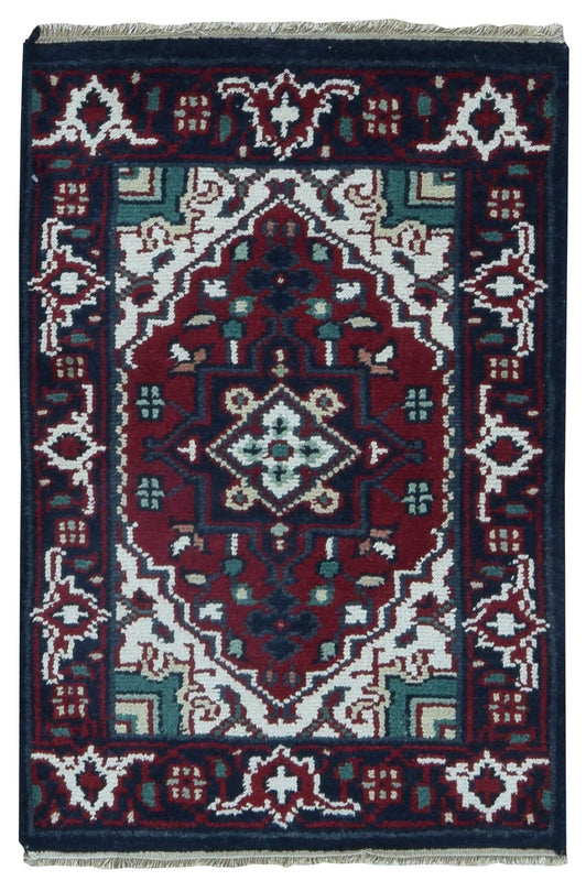 Indian Rug Hand Knotted Oriental Rug Heriz Oriental Area Rug 2'X3'