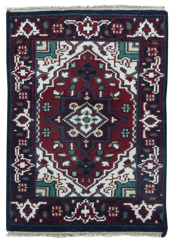 Indian Rug Hand Knotted Oriental Rug Heriz Oriental Area Rug 2'X3'