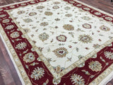 Indian Rug Hand Knotted Oriental Rug Large Fine Deep Red Ivory Peshawar Oriental Rug 8'x10'