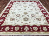 Indian Rug Hand Knotted Oriental Rug Large Fine Deep Red Ivory Peshawar Oriental Rug 8'x10'