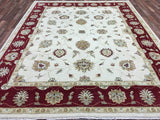 Indian Rug Hand Knotted Oriental Rug Large Fine Deep Red Ivory Peshawar Oriental Rug 8'x10'