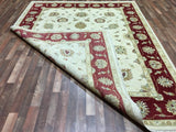 Indian Rug Hand Knotted Oriental Rug Large Fine Deep Red Ivory Peshawar Oriental Rug 8'x10'