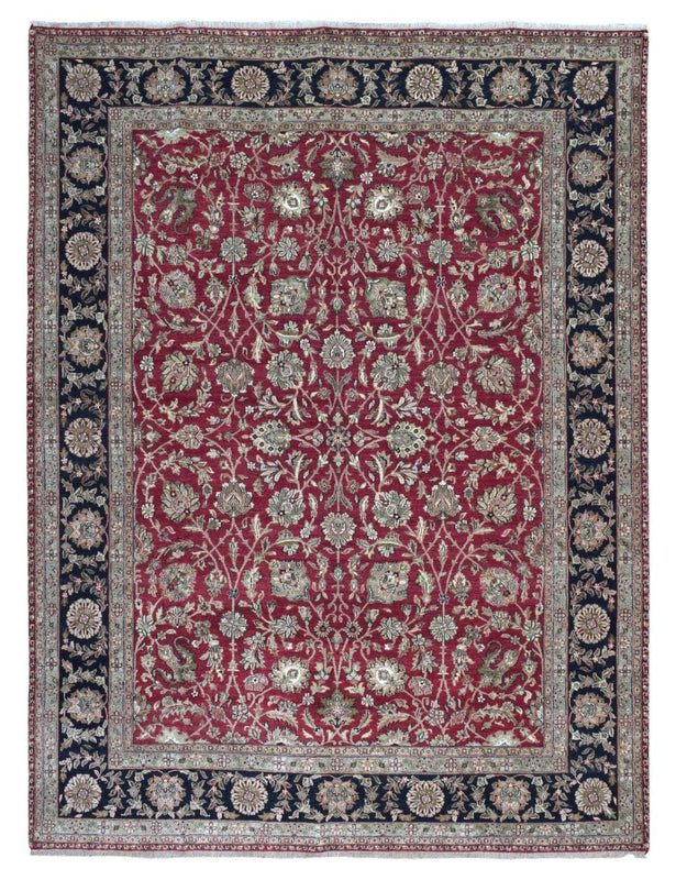 Indian Rug Hand Knotted Oriental Rug Large Fine Oriental Tabriz Rug 9'x11'7