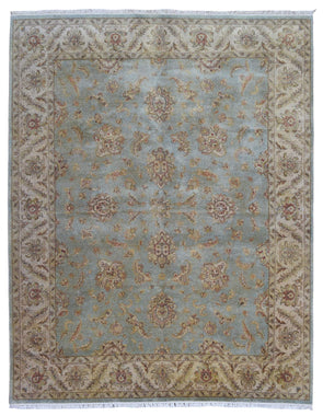 Indian Rug Hand Knotted Oriental Rug Large Rug Chobi Peshawar with Silk 7'9x9'10