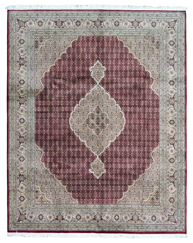 Indian Rug Hand Knotted Oriental Rug Large Silk Mahi Tabriz Oriental Rug 8 x 9'10