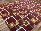 Indian Rug Hand Knotted Oriental Rug Modern Geometric Nepali Oriental Area Rug 8'2 x 10'