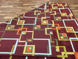 Indian Rug Hand Knotted Oriental Rug Modern Geometric Nepali Oriental Area Rug 8'2 x 10'