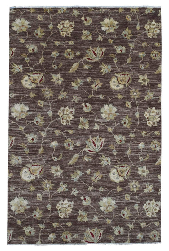 Indian Rug Hand Knotted Oriental Rug Modern Petal Design Oriental Area Rug 6'1 x 9'4