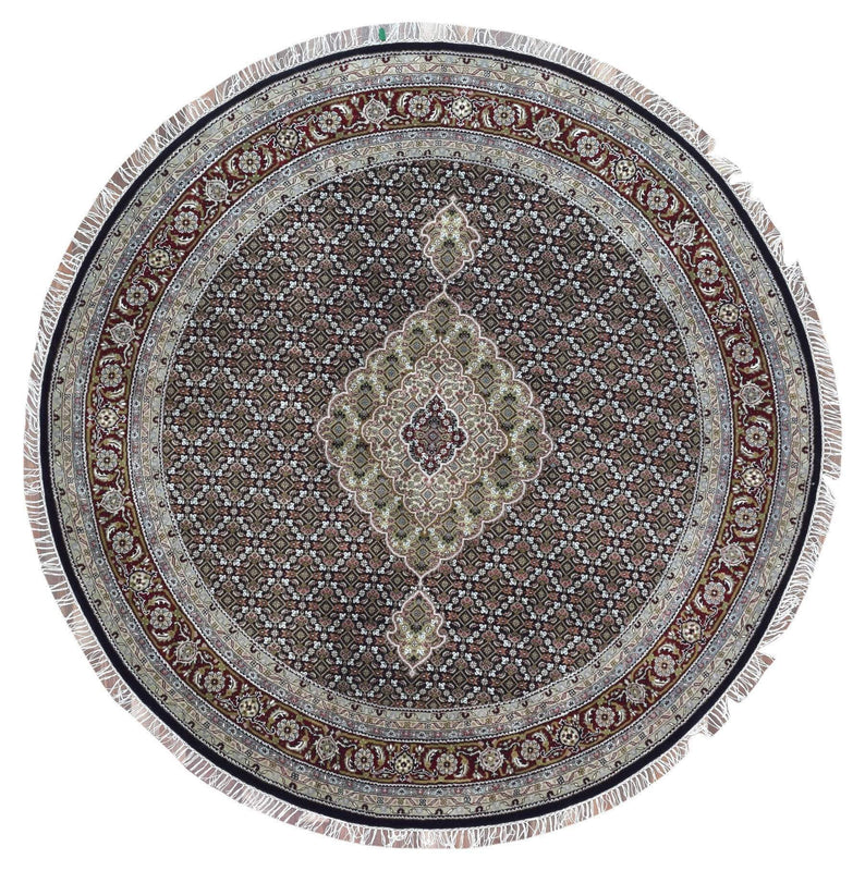 Indian Rug Hand Knotted Oriental Rug Round Mahi Tabriz Oriental Rug With Silk 8'2x8'2