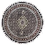 Indian Rug Hand Knotted Oriental Rug Round Mahi Tabriz Oriental Rug With Silk 8'2x8'2