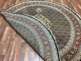 Indian Rug Hand Knotted Oriental Rug Round Mahi Tabriz Oriental Rug With Silk 8'2x8'2