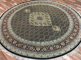 Indian Rug Hand Knotted Oriental Rug Round Mahi Tabriz Oriental Rug With Silk 8'2x8'2