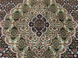 Indian Rug Hand Knotted Oriental Rug Round Mahi Tabriz Oriental Rug With Silk 8'2x8'2
