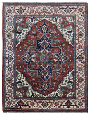 Indian Rug Hand Knotted Oriental Rug Semi-Antique Serapi Oriental Area Rug 8'1 x 10'1