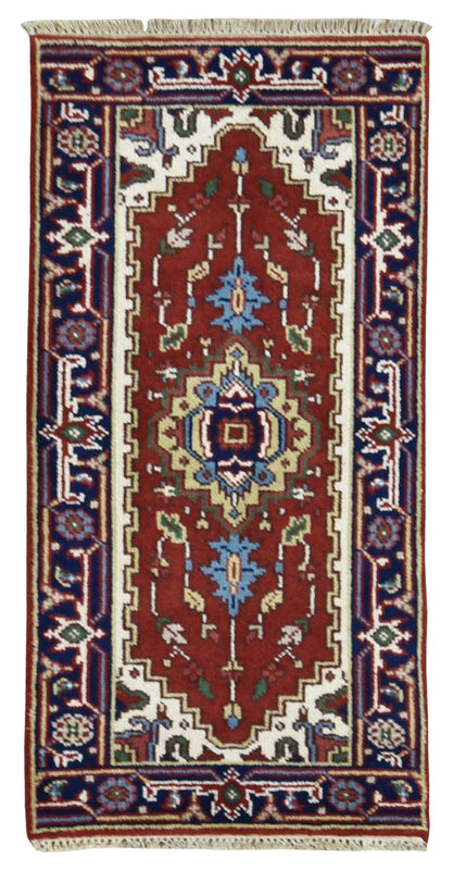 Indian Rug Hand Knotted Oriental Rug Serapi Oriental Area Rug 2'X4'